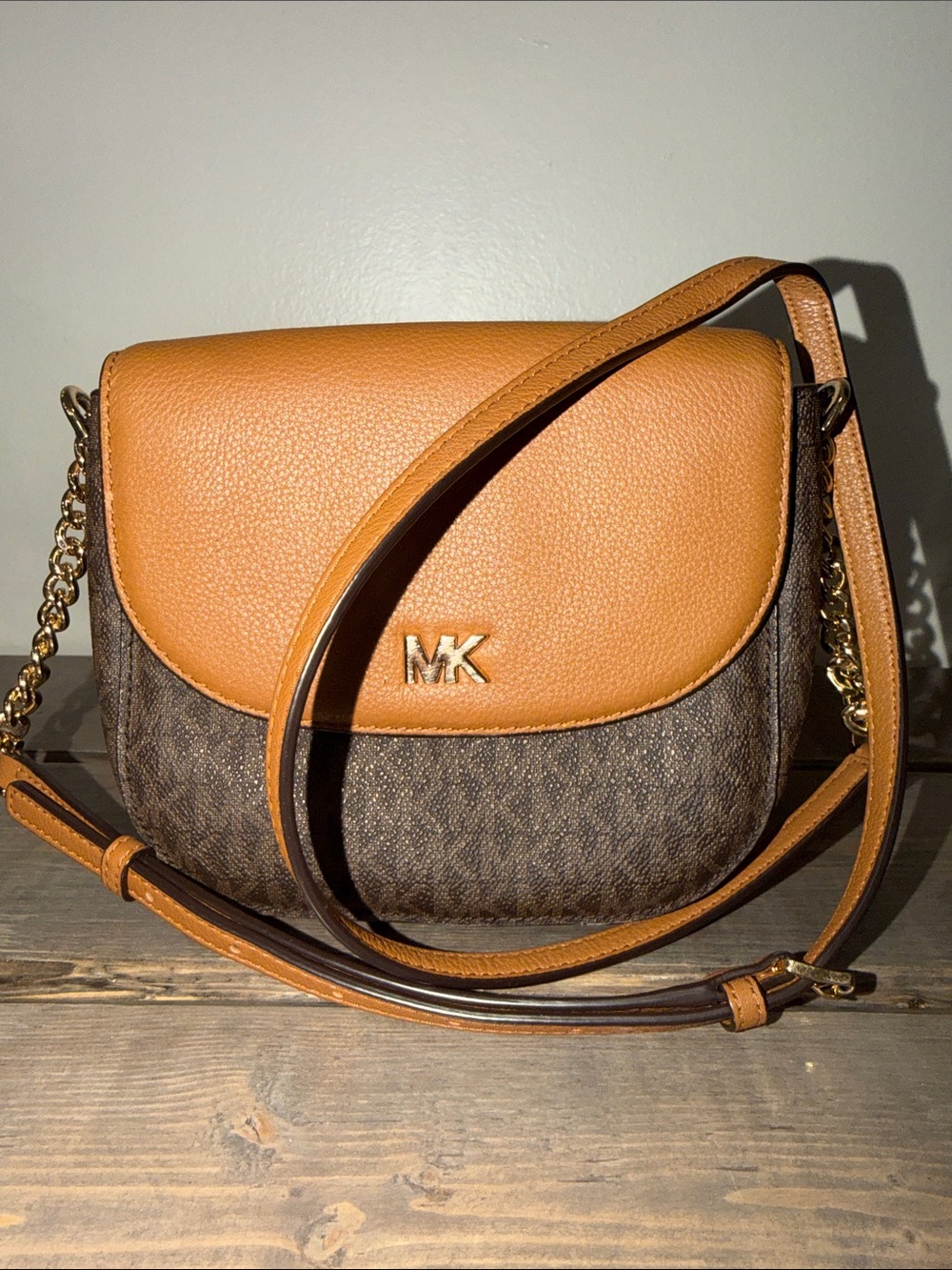 Michael Kors Brown Signature Logo Saddle Crossbody Bag